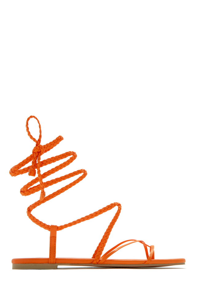 Load image into Gallery viewer, Orange Braided Strap Lace Up Sandals