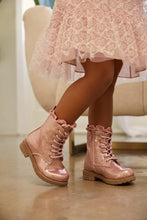 Load image into Gallery viewer, Mini Attitude Kids Glitter Lace Up Combat Boots - Pink