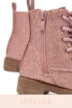 Load image into Gallery viewer, Mini Attitude Kids Glitter Lace Up Combat Boots - Pink