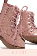 Load image into Gallery viewer, Mini Attitude Kids Glitter Lace Up Combat Boots - Pink