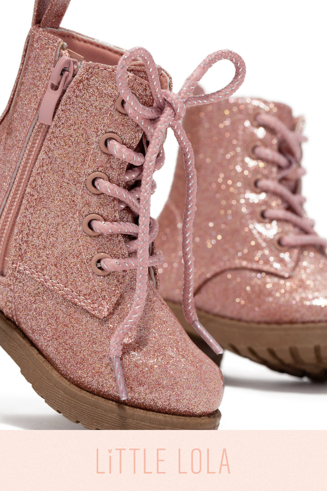 Load image into Gallery viewer, Mini Attitude Kids Glitter Lace Up Combat Boots - Pink