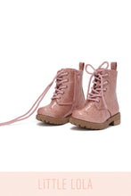 Load image into Gallery viewer, Mini Attitude Kids Glitter Lace Up Combat Boots - Pink
