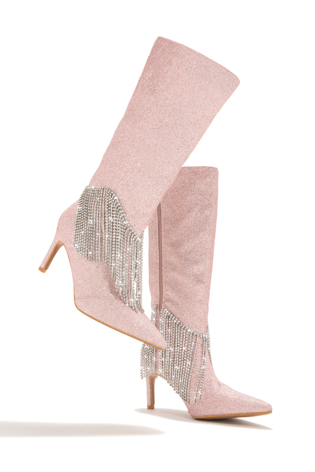 Load image into Gallery viewer, Silver Fringe Embellished Pink Boots