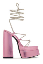 Load image into Gallery viewer, Sweet Temptation Embellished Lace Up Platform Heels - Gold