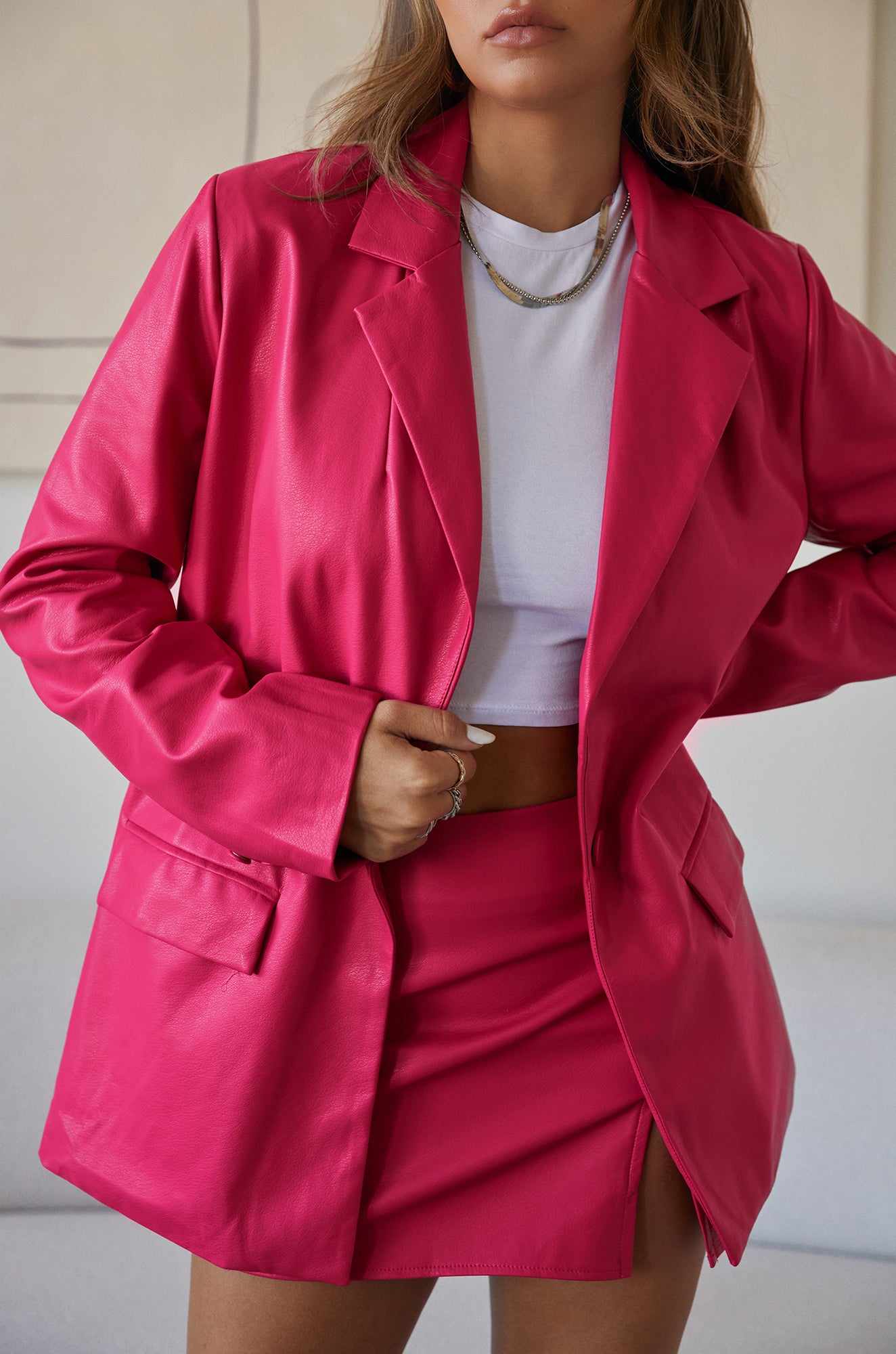 Jinelle PU Blazer Jacket Pink