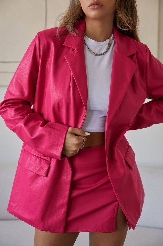 Load image into Gallery viewer, Hot Pink PU Blazer Set