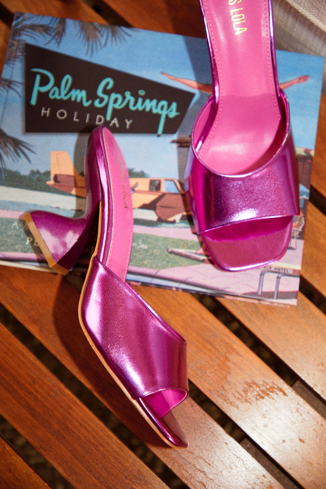 Load image into Gallery viewer, Racquel Mid Heel Mules - Metallic Pink