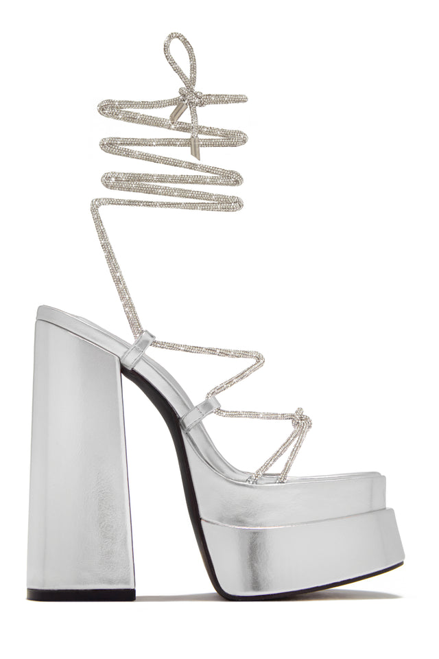 Load image into Gallery viewer, Sweet Temptation Embellished Lace Up Platform Heels - Gold