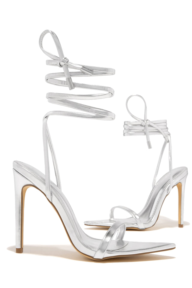 Load image into Gallery viewer, Silver Lace Up Heels