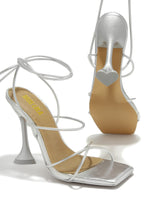 Load image into Gallery viewer, Silver-Tone Lace Up Single Sole Heels