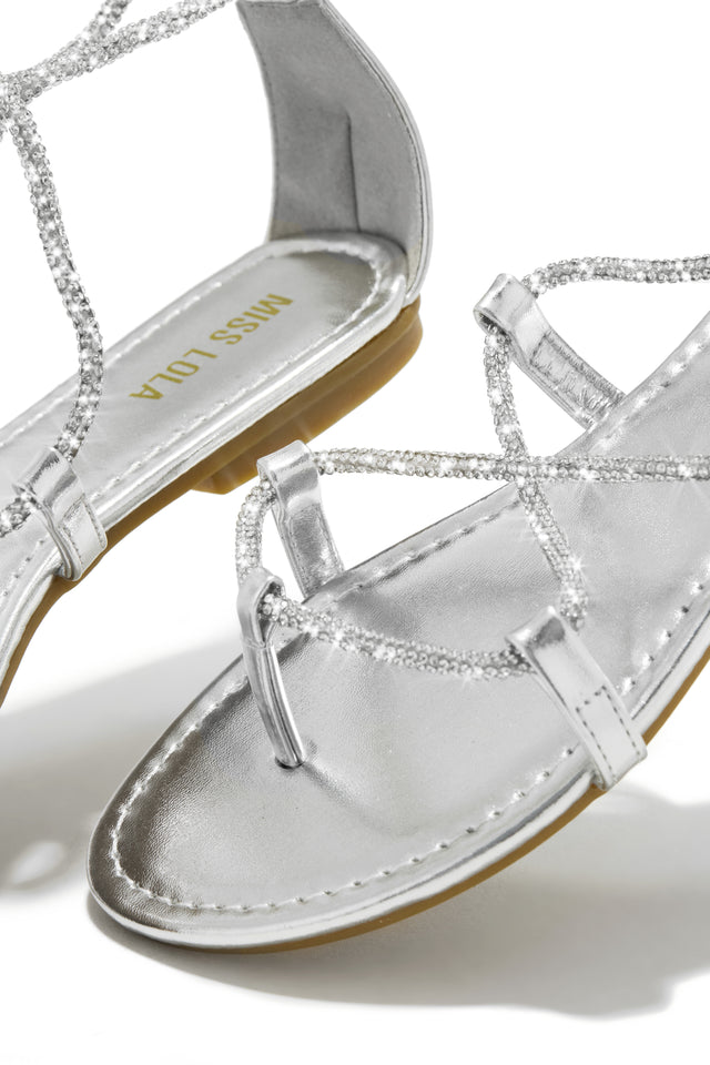 Load image into Gallery viewer, Silver-Tone Bling Strappy Sandals