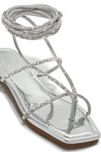 Load image into Gallery viewer, Silver-Tone Embellished Lace Up Sandals
