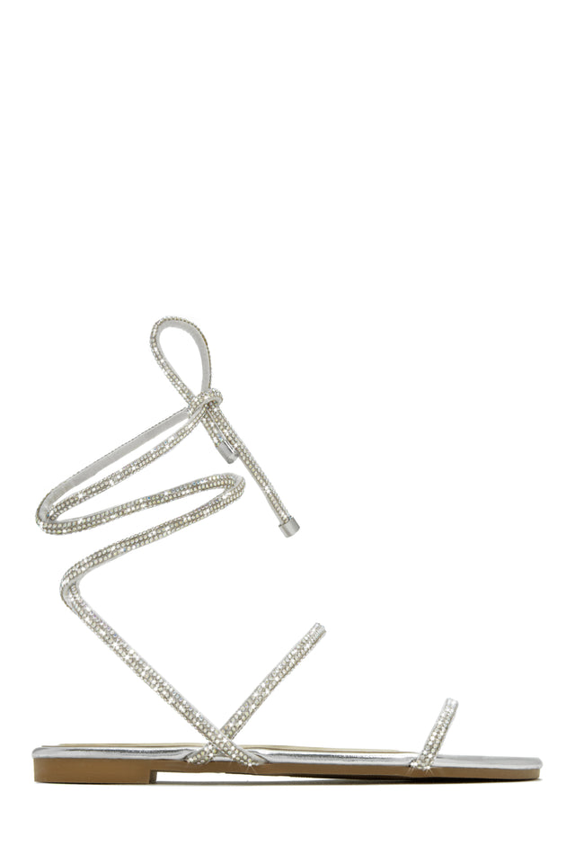 Load image into Gallery viewer, Summers In Tulum Embellished Lace Up Sandals - Silver