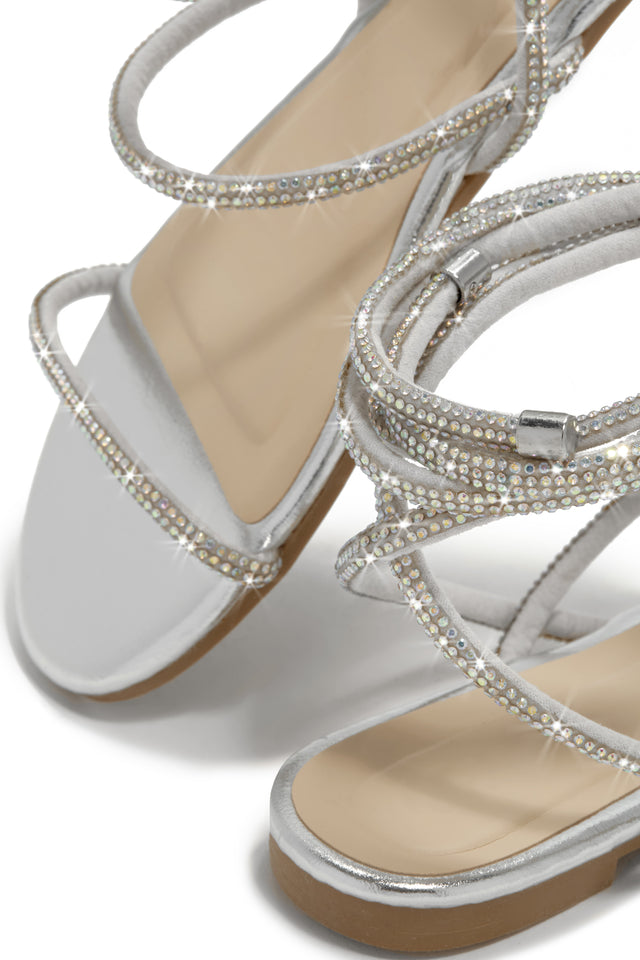 Load image into Gallery viewer, Summers In Tulum Embellished Lace Up Sandals - Silver