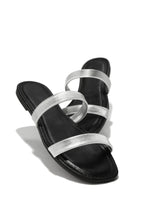 Load image into Gallery viewer, Flat Slip-On Sandals with Silver-Tone Straps