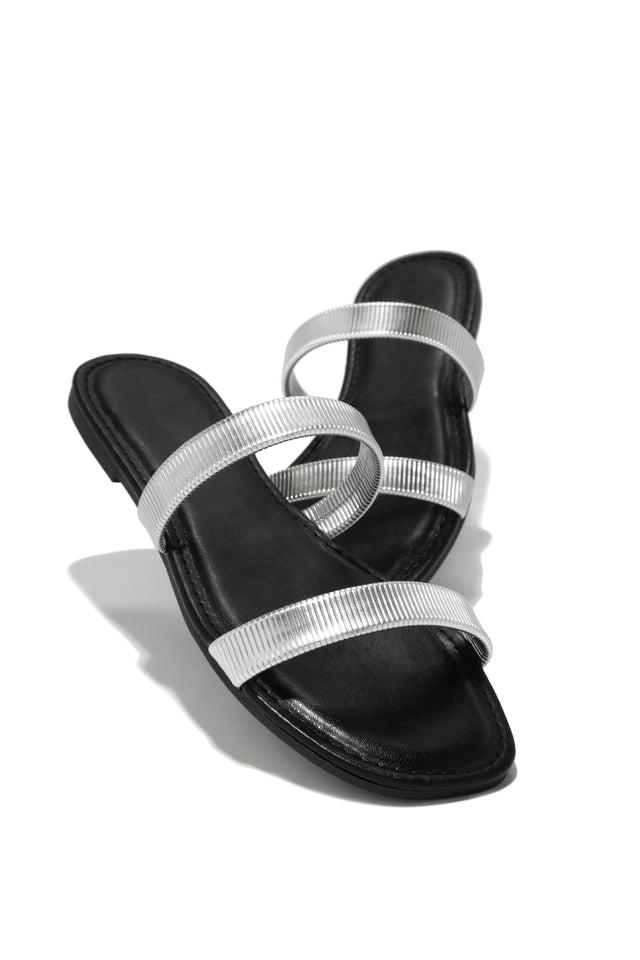 Load image into Gallery viewer, Flat Slip-On Sandals with Silver-Tone Straps