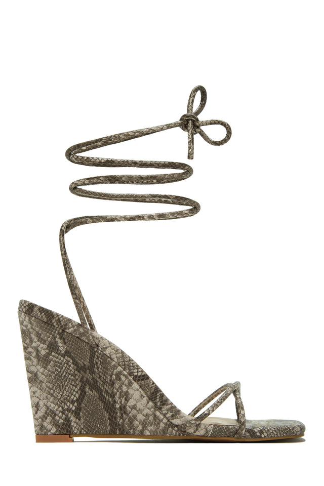 Load image into Gallery viewer, Snake Lace Up Wedges
