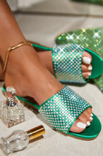 Load image into Gallery viewer, Green Embellished Slip On Slides