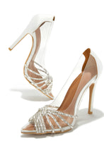 Load image into Gallery viewer, Champagne Toast Embellished Pointed Toe Pumps - White