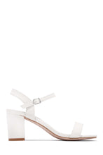 Load image into Gallery viewer, White PU Ankle Strap Block Heels