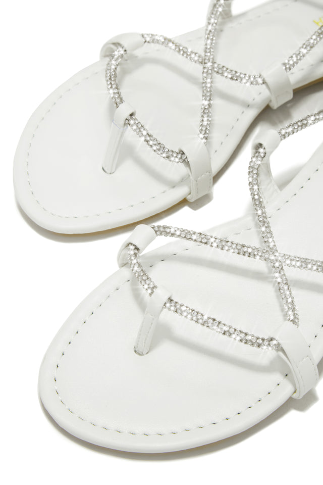 Load image into Gallery viewer, White Lace Up Embellished Flat Sandals