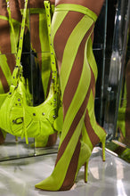 Load image into Gallery viewer, Model Wearing Yellow and Nude Mesh Over The Knee Boots