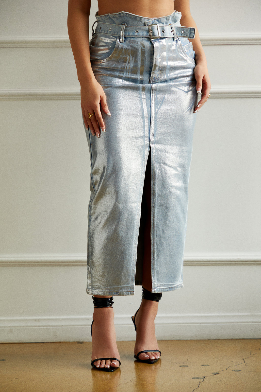 Denim Maxi Metallic Skirt