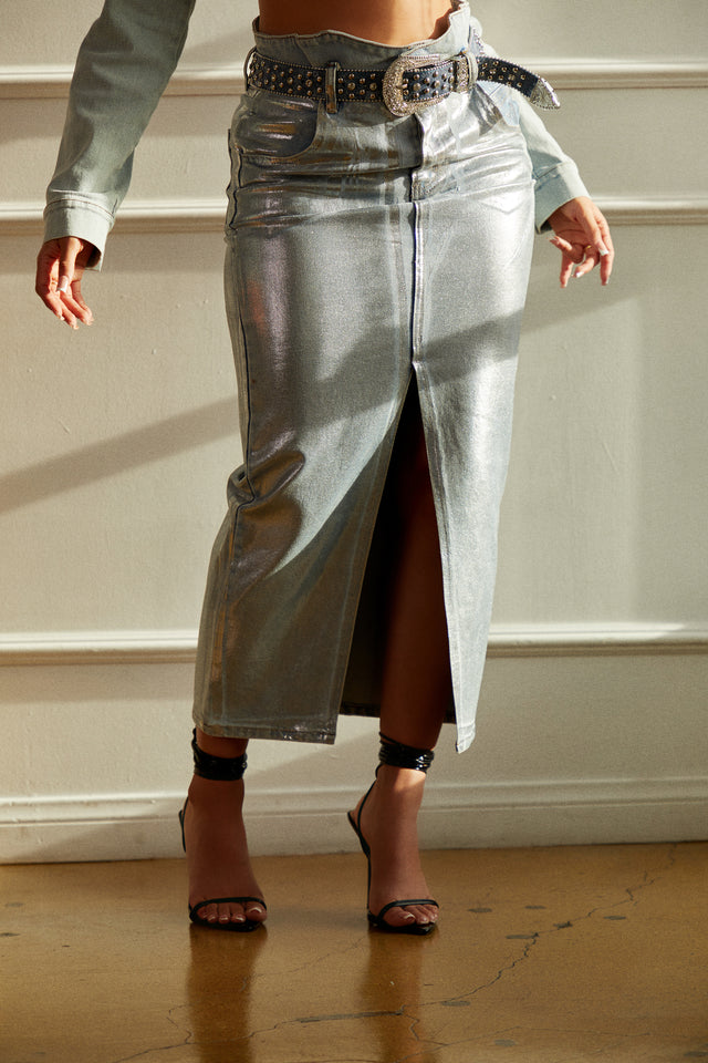 Load image into Gallery viewer, Denim Metallic Skirt
