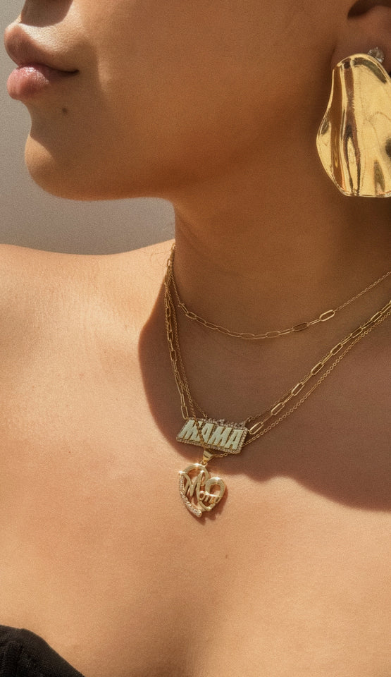 Load image into Gallery viewer, Mom Heart Gold Plated with CZ Stones Necklace - Gold
