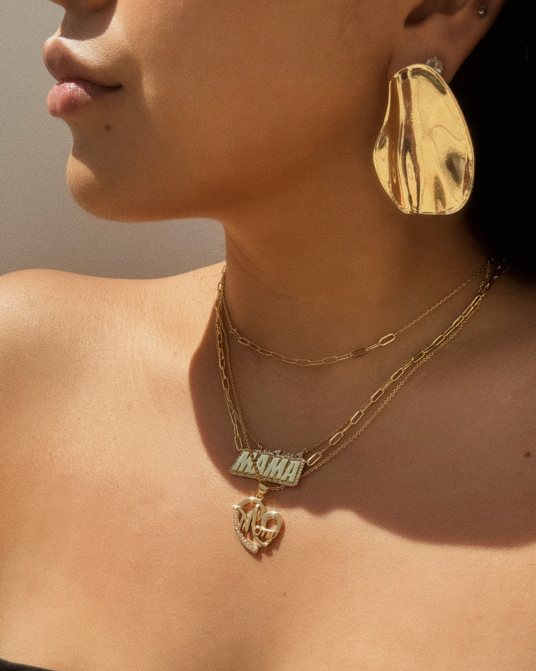 Load image into Gallery viewer, Mom Heart Gold Plated with CZ Stones Necklace - Gold

