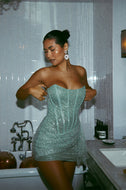 Birthday Showers Strapless Sequin Mini Dress - Teal