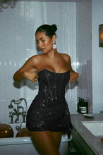 Load image into Gallery viewer, Birthday Showers Strapless Sequin Mini Dress - Black
