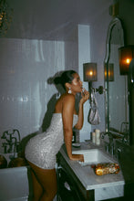 Load image into Gallery viewer, Birthday Showers Strapless Sequin Mini Dress - White
