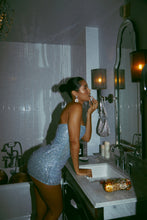 Load image into Gallery viewer, Birthday Showers Strapless Sequin Mini Dress - Blue
