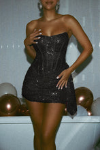 Load image into Gallery viewer, Birthday Showers Strapless Sequin Mini Dress - Black

