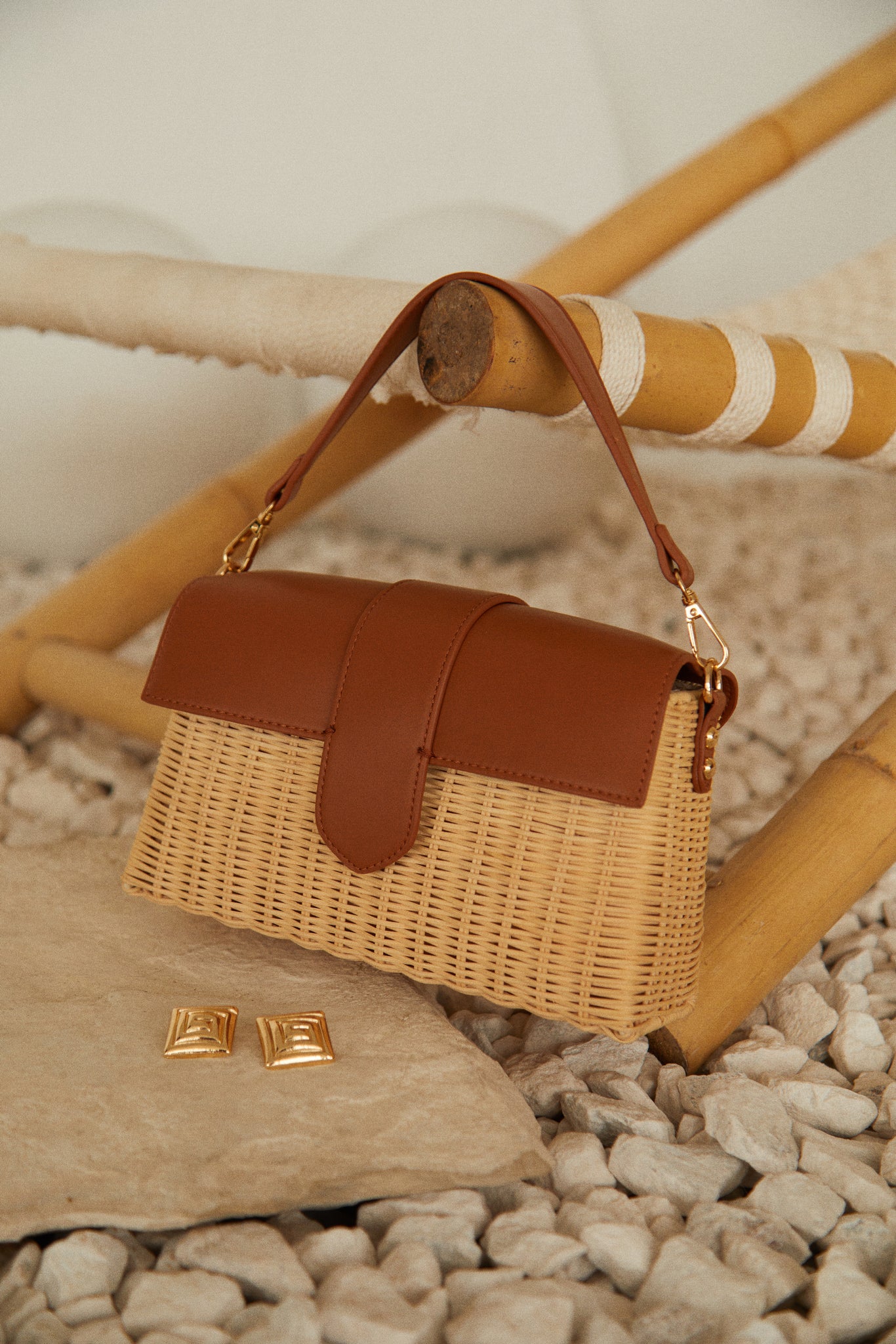 Miss Lola Ysabel Tan Woven Straw Crossbody Bag MISS LOLA