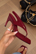 Sami Square Toe Thong Slingback Heels – Wine