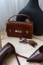Load image into Gallery viewer, Victoria Croc Embossed Top Handle Crossbody Bag - Tan
