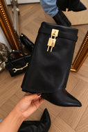 Melody Pointed Toe Wedge Ankle Boots – Black