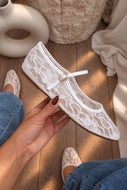 Lacey Lace Mary Jane Ballet Flats – White
