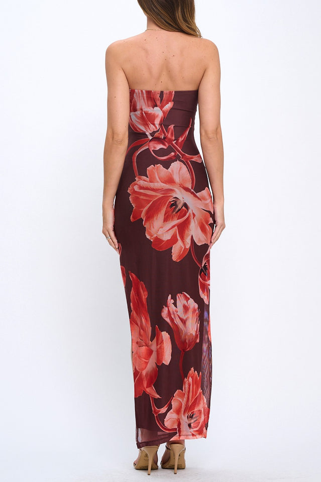 Load image into Gallery viewer, Daenerys Strapless Maxi Dress - Brown Floral

