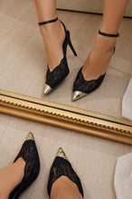 Load image into Gallery viewer, Charlotte Lace Pointed Toe Ankle Strap Pumps - Black
