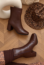 Load image into Gallery viewer, Lucia Square Toe Block Heel Ankle Boots – Brown
