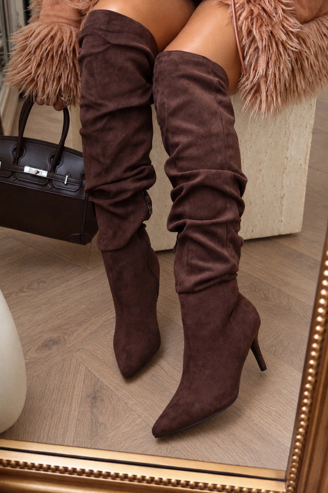 Load image into Gallery viewer, Angelina Over The Knee Slouch Boots – Brown
