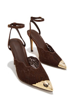 Load image into Gallery viewer, Charlotte Lace Pointed Toe Ankle Strap Pumps - Brown
