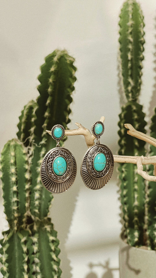 Load image into Gallery viewer, Lilou Statement Dangle Earring - Silver Turquoise
