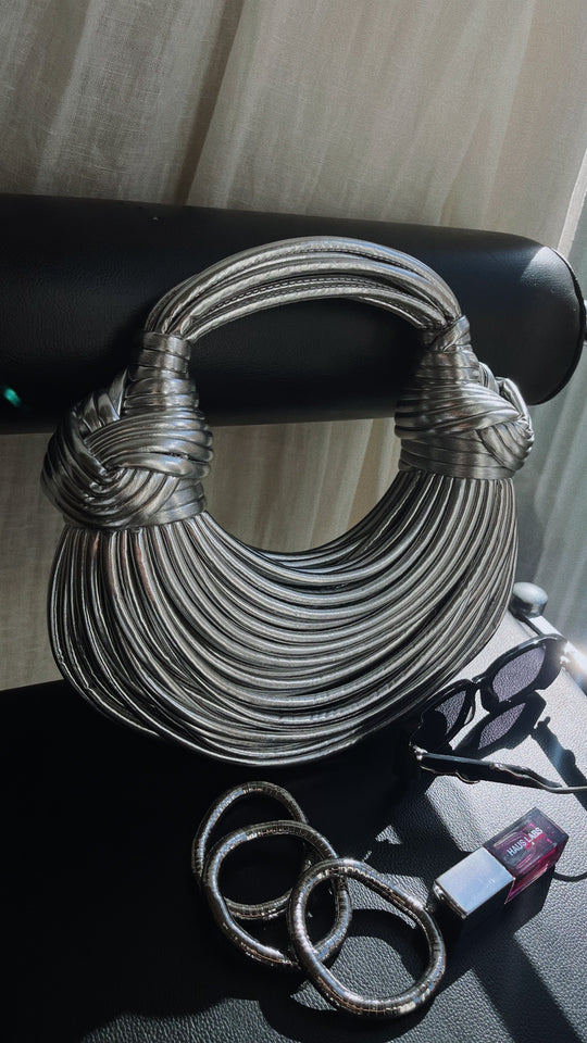 Load image into Gallery viewer, Azelie Double Knot Spaghetti Handbag - Silver
