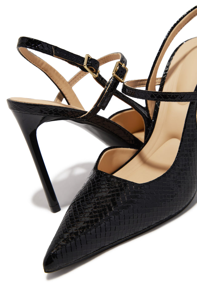 Load image into Gallery viewer, Hazel Snake Textured Pointed Toe Slingback Pumps - Black
