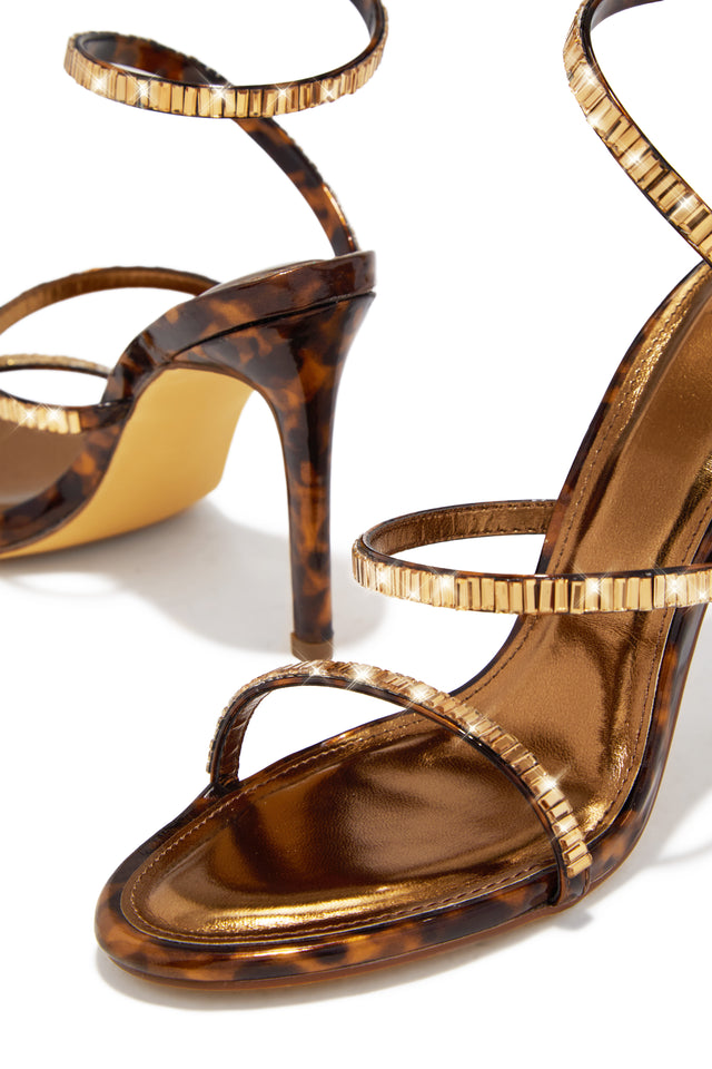 Load image into Gallery viewer, Amira Rhinestone Wraparound Strappy Heels - Tortoise
