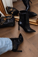 Lorena Lace Up Pointed Toe Ankle Boots – Black